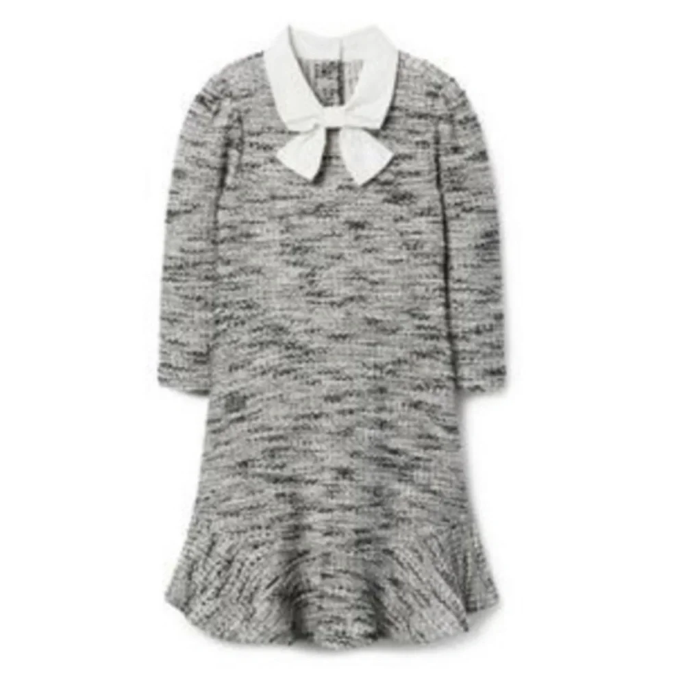 Janie and Jack Gray Tweed Dress with White Bow Collar Drop Waist Size 5